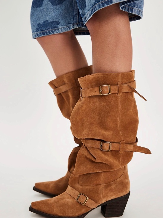 Jeffrey Campbell Shoes - Jeffrey Campbell Tan Suede Slouch Buckled Mid-Calf Boots 🔥 Size 9